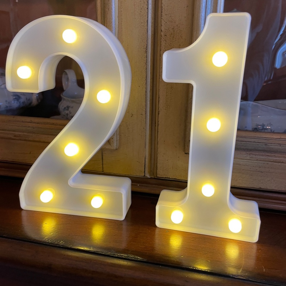 LAST CHANCE THIS WEEK ONLY - 21 or 12 White Marquee Light Up BIRTHDAY Numbers